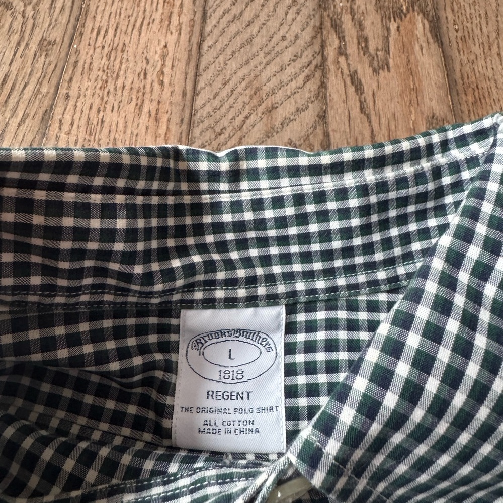 Brooks Brothers Green and Navy  Checkered Regent Button Up